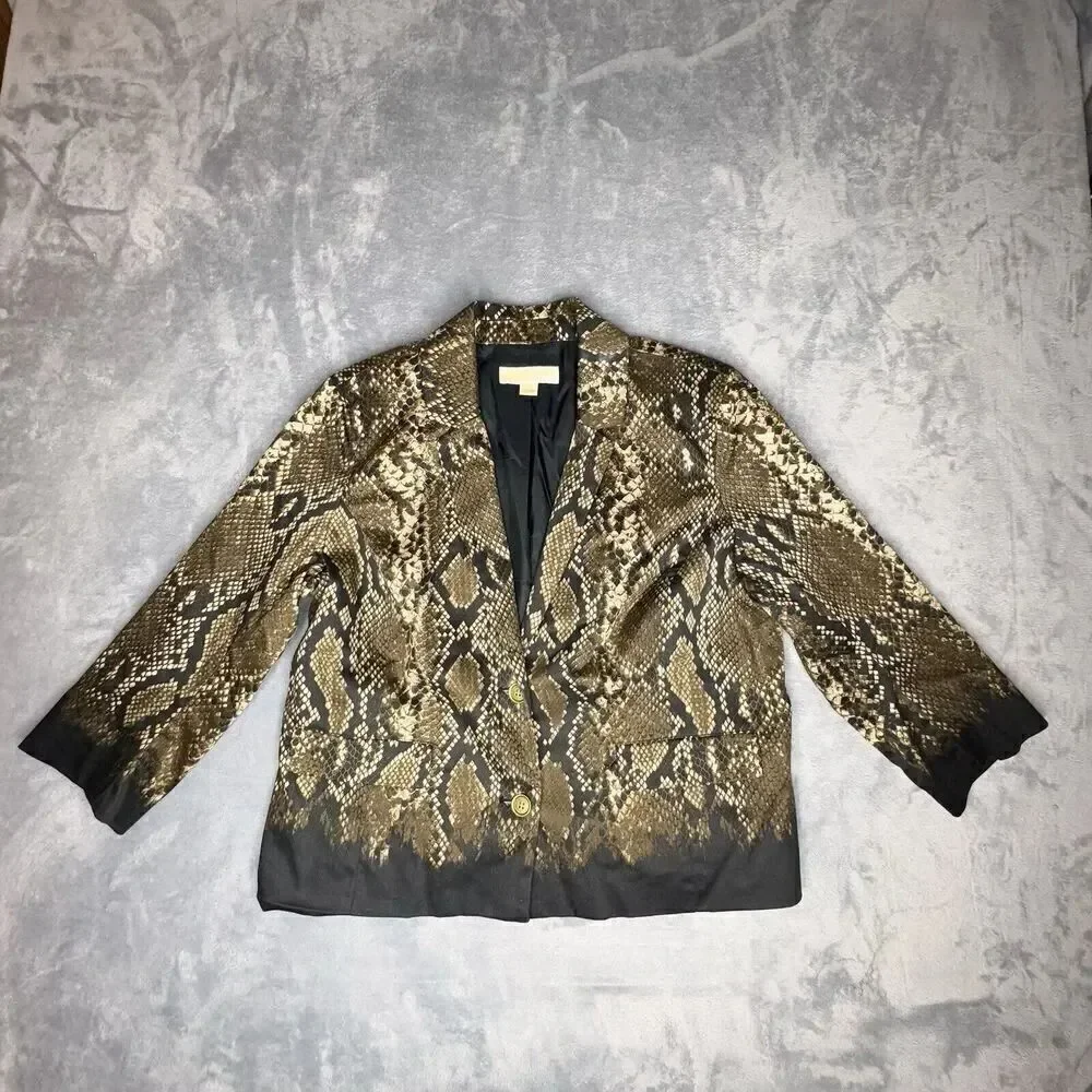Michael Kors Sz 12 Women’s Blazer Jacket Cotton Snake Skin Animal Print Lined